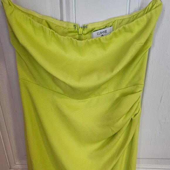 Cushnie x Target Neon Yellow Strapless “Flaw” Front Ruching Split Dress size 4 - Picture 7 of 9